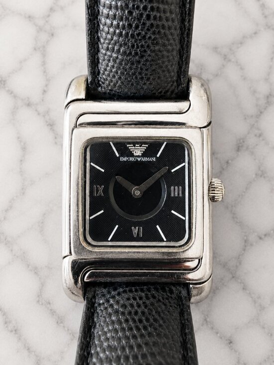 Emporio Armani, Women\'s Rectangular Dress Watch, Black Dial, Leather Strap main image 9